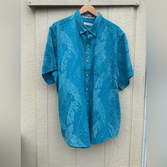 Tommy Bahama Firenze Fronds Floral Camp 100% Cotton Men XL Shirt Aqua Blue - Picture 4 of 11